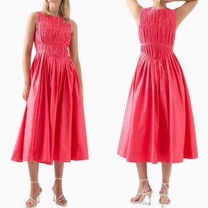NEW NWT Aje. Sculptra Nya Gathered Midi Dress In Rouge Pink